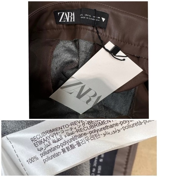 Zara Sz L Brown Faux Leather High Rise Shorts Vegan Stretch Pockets NWT NEW - Picture 15 of 16